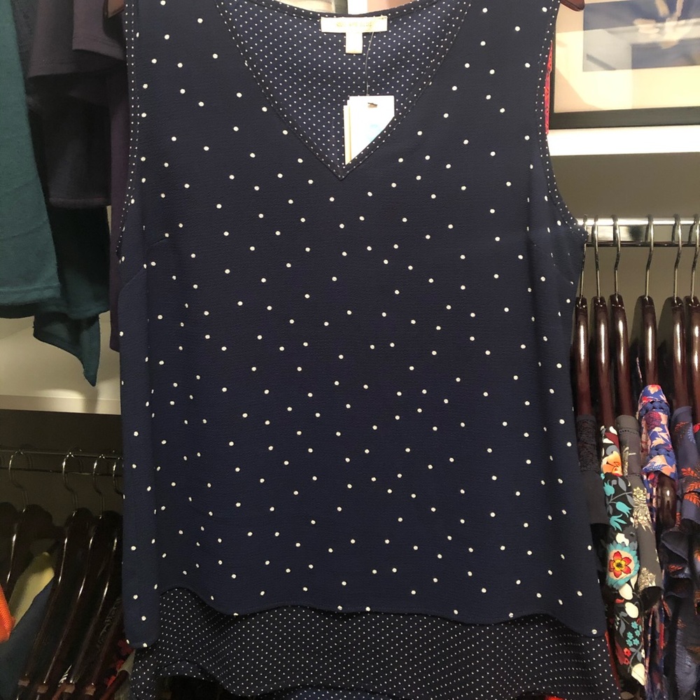 Polka-dot navy sleeveless top